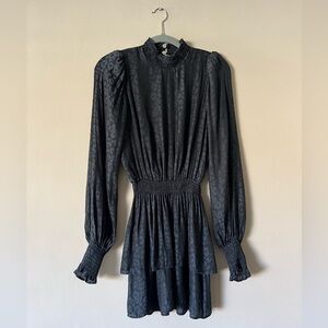 Show Me Your Mumu Russo Ruffle Leopard Mock Turtleneck Long Sleeve Dress • S